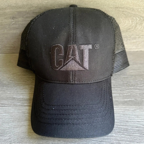 Black On Black “CAT” Caterpillar Trucker Dad Snapback Mesh Hat Cap - Picture 1 of 5